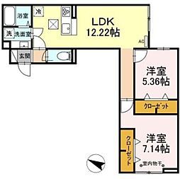 アヴァンス千住緑町 1階2LDKの間取り