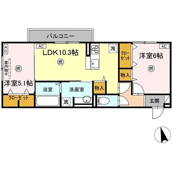 オラシオン　B棟 202｜香川県高松市紙町(賃貸アパート2LDK・2階・54.35㎡)の写真 その2
