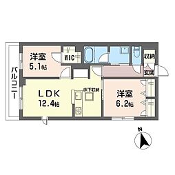 ハイブリッジ府中 1階2LDKの間取り