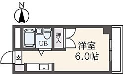 ジュネスハイム 107 1階ワンルームの間取り