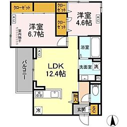 ヴィラージュ 3階2LDKの間取り