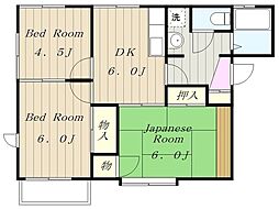 グレースハイムB 3DKの間取図画像
