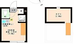 ＪＵＮＥ 2階ワンルームの間取り