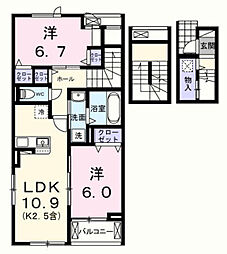 フェリス ソレアードIII 2LDKの間取図画像