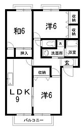 セゾン・メルヴェーユ春棟C 3DKの間取図画像