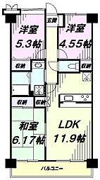ラフィネ立川 5階3LDKの間取り