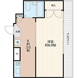 高峰コーポ2 1Kの間取図画像