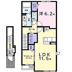 エアリーＢ 2階1LDKの間取り