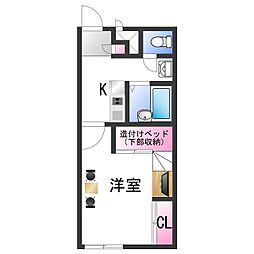 レオパレスなぐさ 1Kの間取図画像