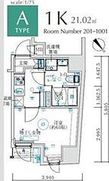 MAXIV国立矢川 1Kの間取図画像