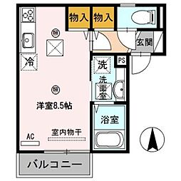 D-room塩屋 1階ワンルームの間取り