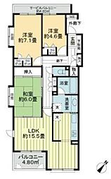 プリンスハイツ聖蹟桜ヶ丘 5階3LDKの間取り