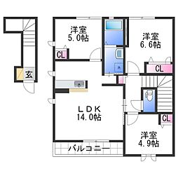 シャーメゾン幸輝 2階3LDKの間取り