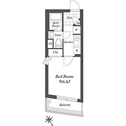 グランデュオ若林V 3階1Kの間取り