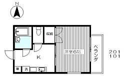 フラット天神 1Kの間取図画像