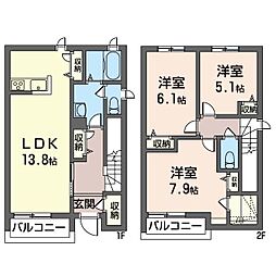 フローラ稲城Ｂ 3LDKの間取り
