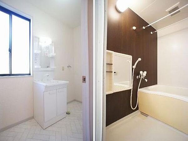 画像8:■洗面所■深めのボウルに可動式のシャワーヘッド付きで洗髪も可能！■浴室■1日の疲れを取るお風呂は壁の一面だけ色を変えてアクセントを付けています。