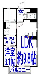 ドルフ花垣A 1LDKの間取図画像