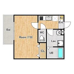 ジーメゾン福生牛浜リント 1階1Kの間取り