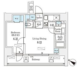 フィシオ飯田橋 14階1LDKの間取り