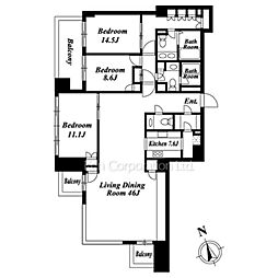 六本木ヒルズレジデンスＣ棟 36階3LDKの間取り