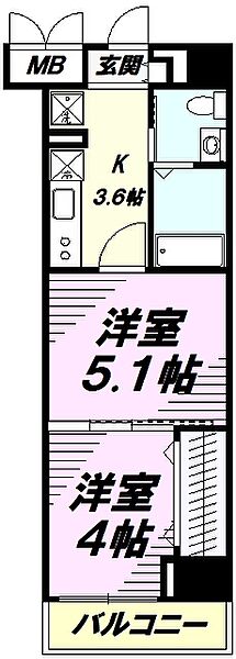 東京都日野市多摩平２丁目(賃貸マンション2K・10階・29.90㎡)の写真 その2