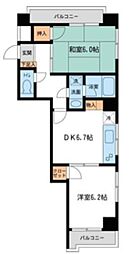 王子ハイツ 6階2DKの間取り