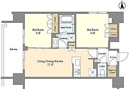 ジオエント上野稲荷町 4階2LDKの間取り