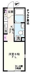 チャルテ馬込 4階1Kの間取り