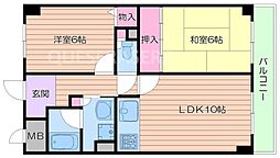 阪急千里線 千里山駅 徒歩15分の賃貸マンション 4階2LDKの間取り