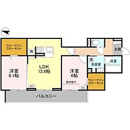 マルシェル館浦和美園 2階2LDKの間取り