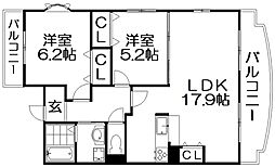 サンパティーク樟葉 4階2LDKの間取り