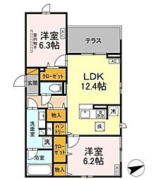 アルカディア東船橋 1階2LDKの間取り