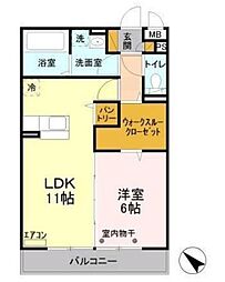 ベルウッド六番館 2階1LDKの間取り