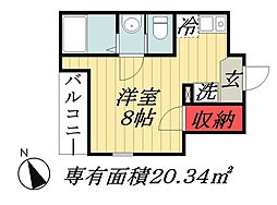 JR総武線 船橋駅 徒歩14分の賃貸アパート 3階ワンルームの間取り