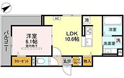 ビーネ北坂戸 3階1LDKの間取り