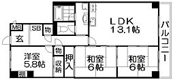 枚方セントラルハイツ 3LDKの間取図画像