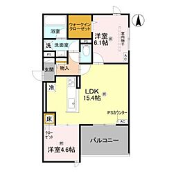 エクレール沢之町 2LDKの間取図画像
