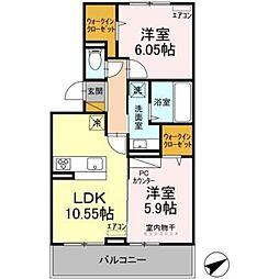 ブルームコート 3階2LDKの間取り