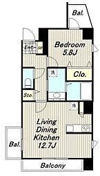 ベルグ桜ヶ丘 4階1LDKの間取り