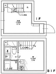 RSC西早稲田 1階1DKの間取り