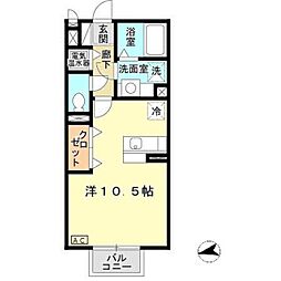 神鉄有馬線 北鈴蘭台駅 徒歩19分の賃貸アパート 2階ワンルームの間取り