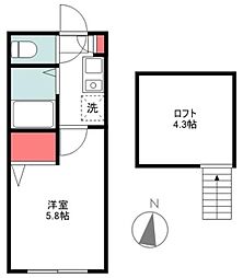 プランタン鷺宮 1階1Kの間取り