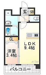 プレリス尼崎レーネヴィア 1Kの間取図画像