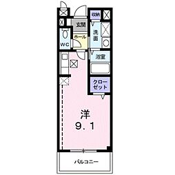 パルテールI 1階ワンルームの間取り
