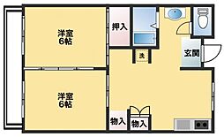 八幡ハイツ 2階2DKの間取り