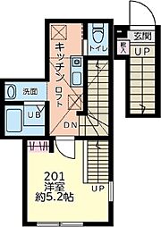 ブルームタウン 2階1Kの間取り