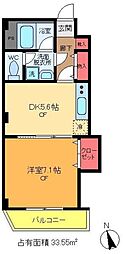 アミティエセブン 1Kの間取図画像