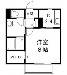 エントピアC 1階1Kの間取り
