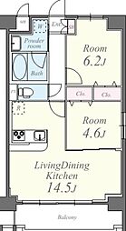 京急本線 六郷土手駅 徒歩7分の賃貸マンション 7階2LDKの間取り